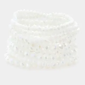 9PCS - White Faceted Bead Stretch Bracelets