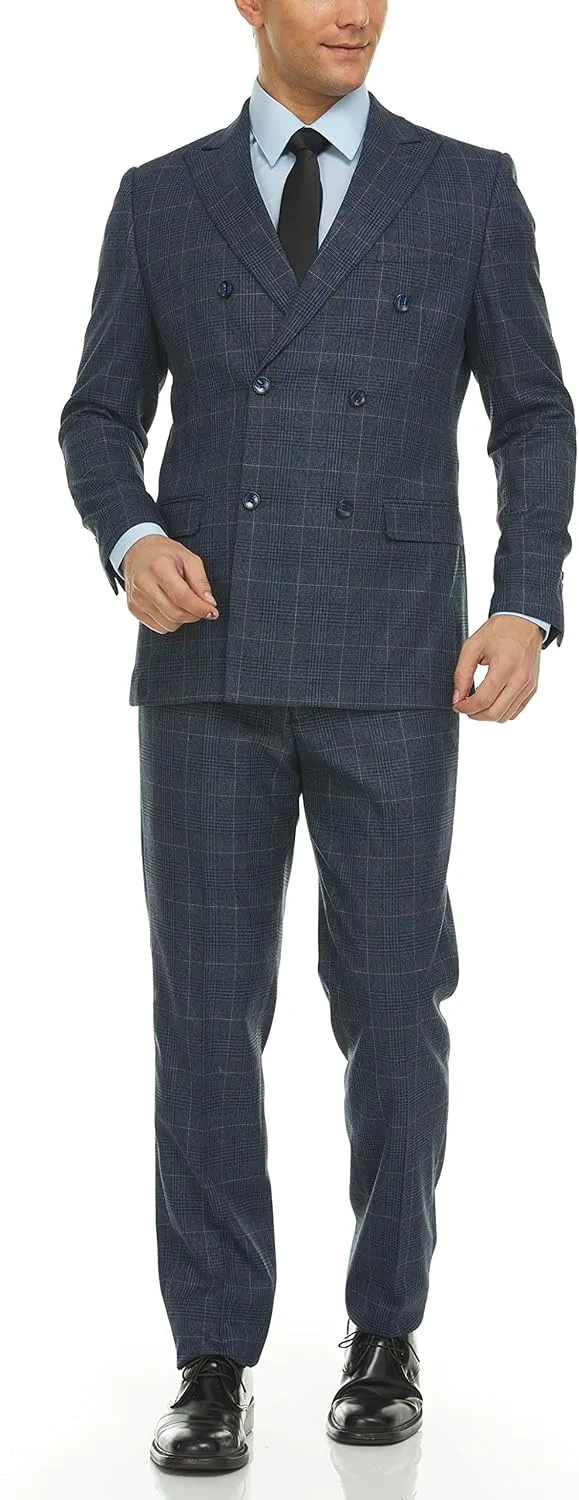 Adam Baker Men's Slim Fit Double Breasted 2-Piece (Jacket & Pants) Suit Set