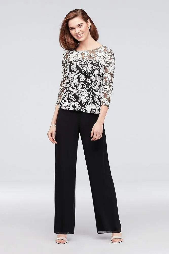 Alex Evenings Women's Straight Leg Dress Pant for Mother of The Bride, Elegant Party Outfit (Petite and Regular Sizes)