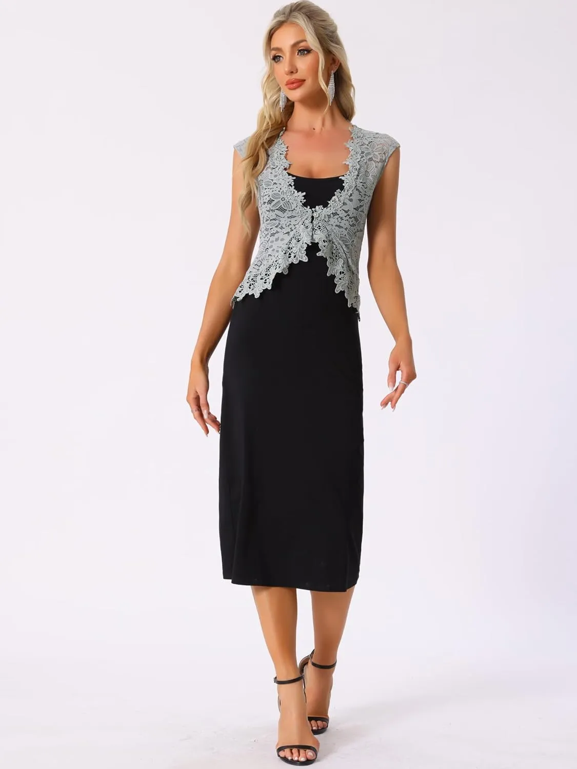 Allegra K Floral Lace Shrug for Women's Wedding Guest Cap Sleeve Formal Sheer Bolero Cardigan
