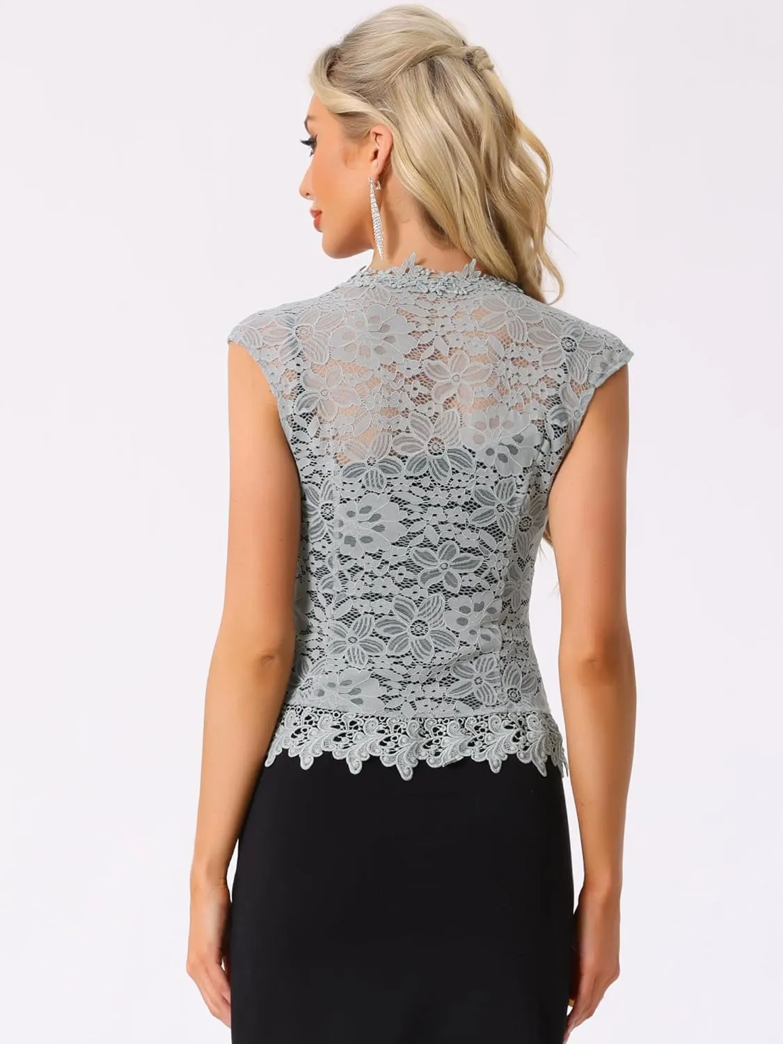Allegra K Floral Lace Shrug for Women's Wedding Guest Cap Sleeve Formal Sheer Bolero Cardigan