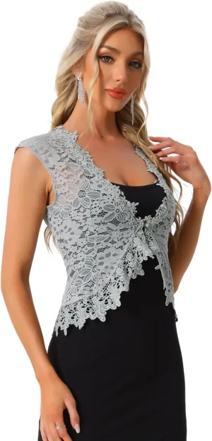 Allegra K Floral Lace Shrug for Women's Wedding Guest Cap Sleeve Formal Sheer Bolero Cardigan