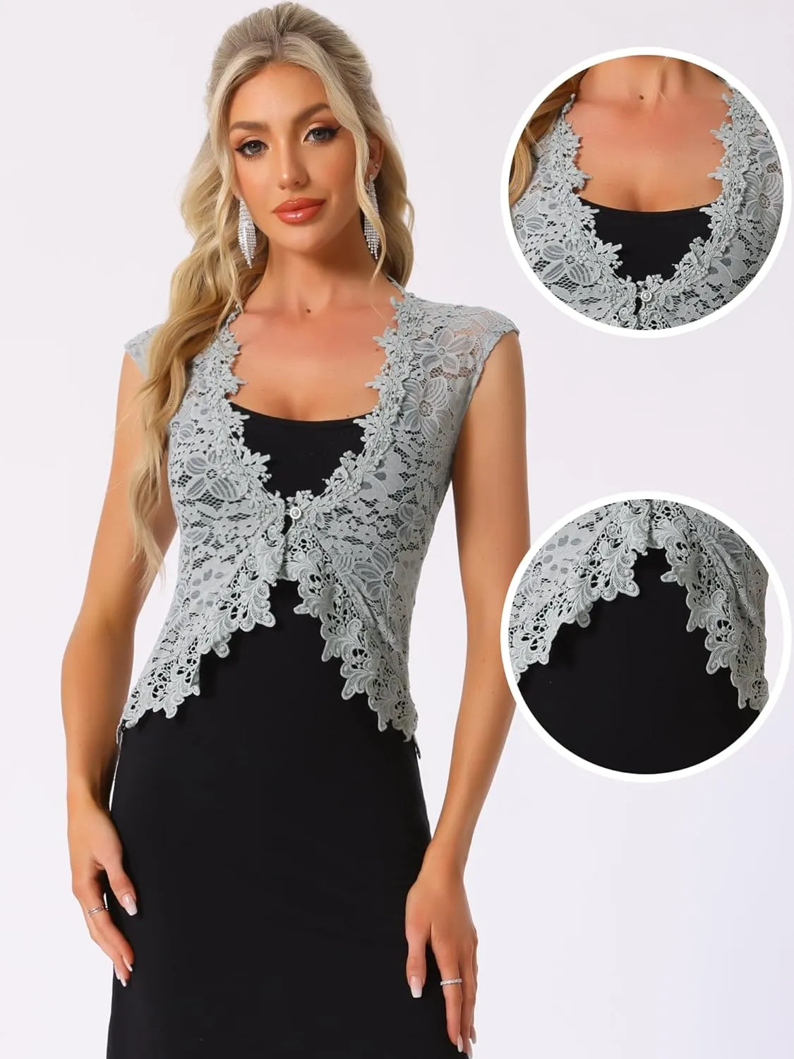 Allegra K Floral Lace Shrug for Women's Wedding Guest Cap Sleeve Formal Sheer Bolero Cardigan