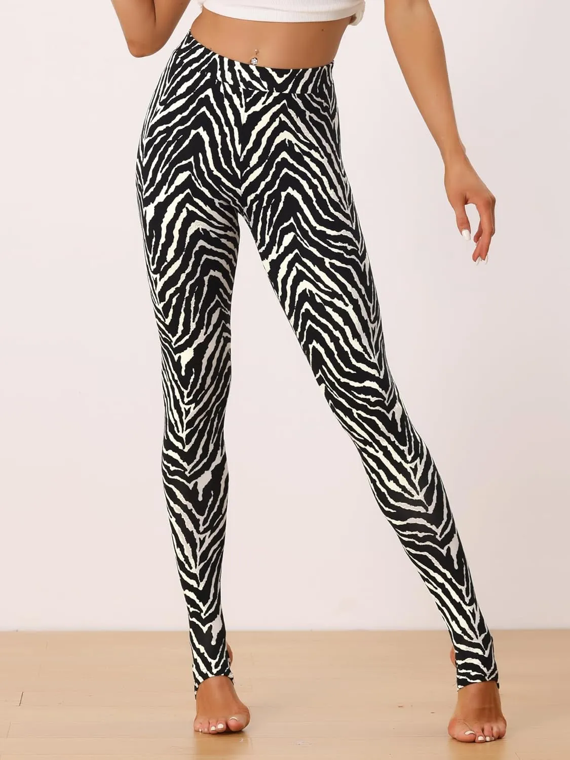 Allegra K Women's Leggings Printed High Waist Elastic Waistband Party Yoga Stirrup Pants