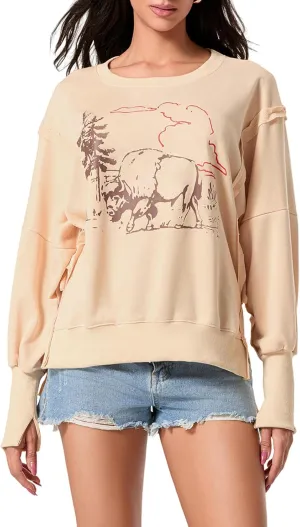 Amiblvowa Oversized Graphic Sweatshirt for Women Y2k Long Sleeve Drop Shoulder Crewneck Shirt Tops Vintage Sweater Jacket