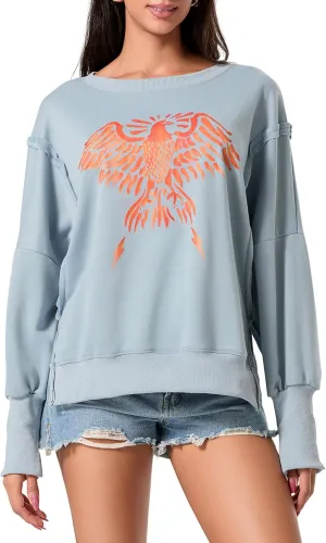 Amiblvowa Oversized Graphic Sweatshirt for Women Y2k Long Sleeve Drop Shoulder Crewneck Shirt Tops Vintage Sweater Jacket