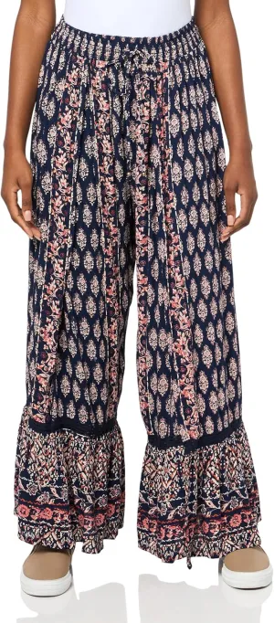 Angie Women's Tie Waist Wide Leg Pant with Slits