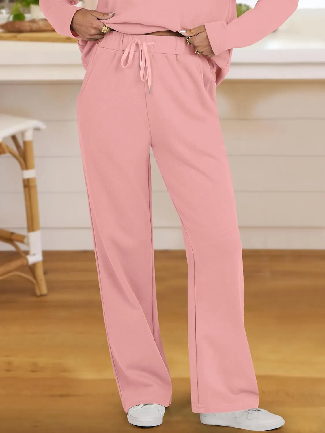 ANRABESS Lounge Sets for Women 2 Piece Outfits Sweatsuit Set Fall V Neck Sweatshirts Wide Leg Pants Tracksuits
