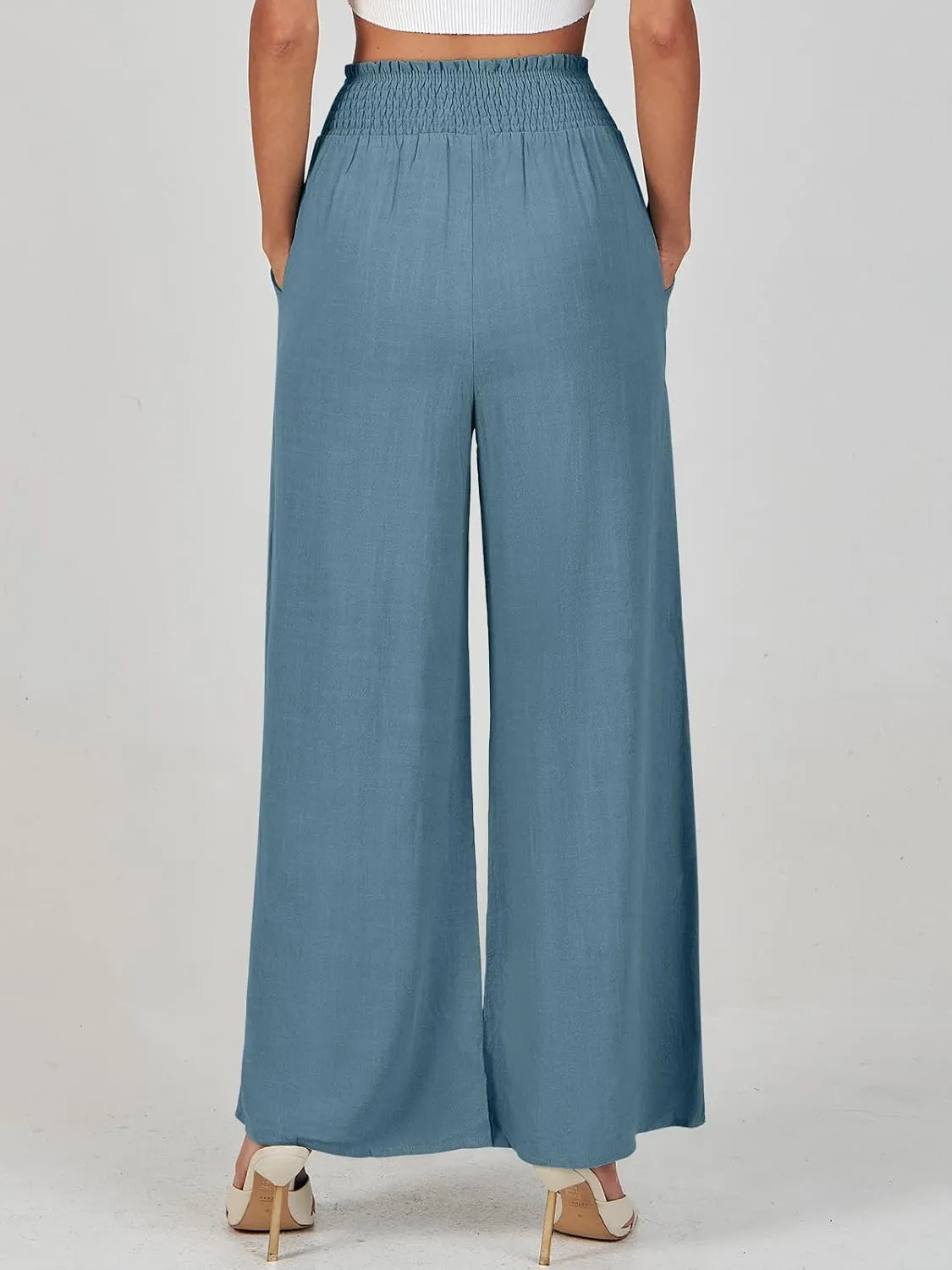 ANRABESS Women's Linen Pants Summer Casual Palazzo Beach Pant Drawstring High Waist Wide Leg Trousers Vacation Outfits