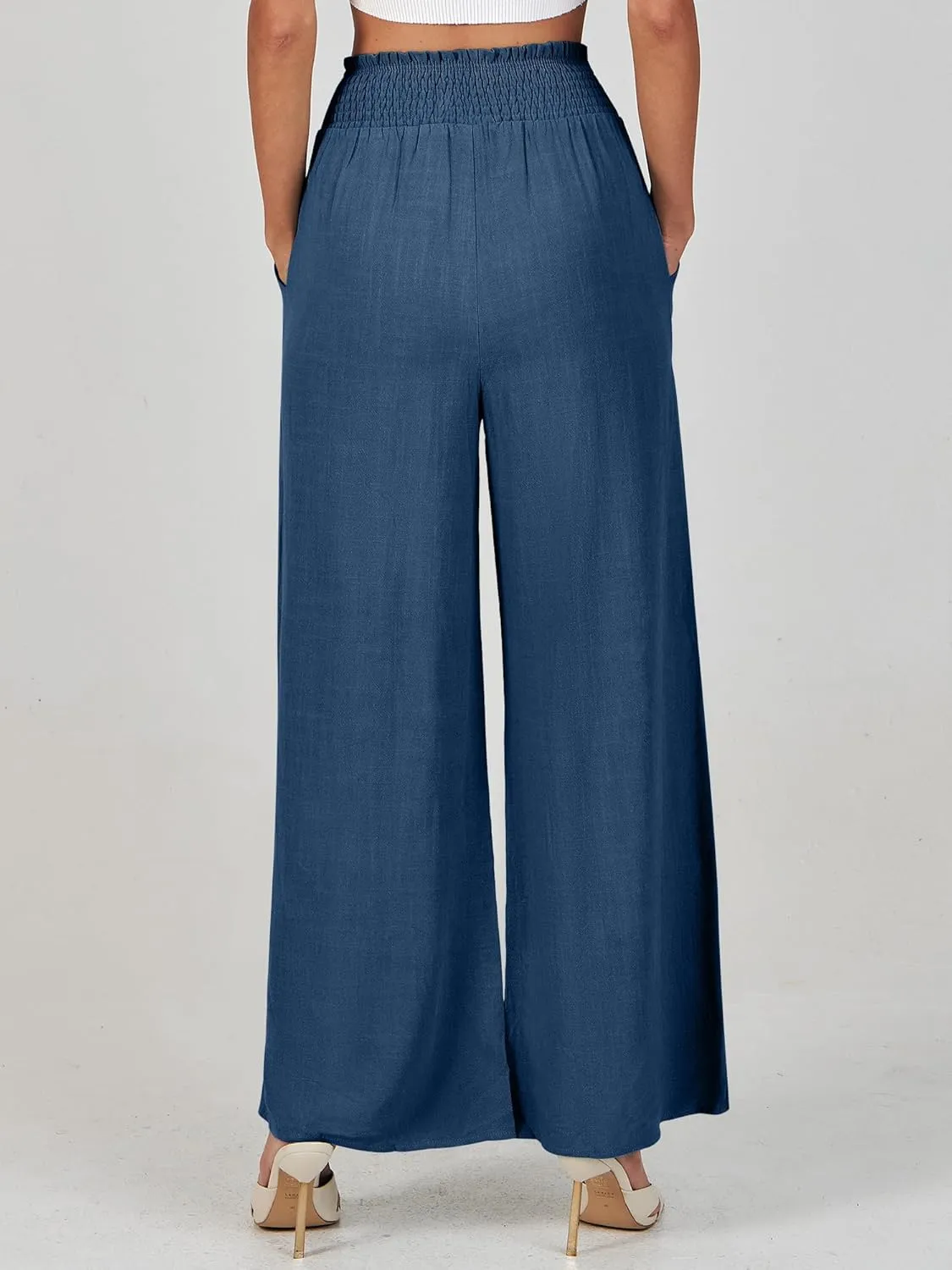 ANRABESS Women's Linen Pants Summer Casual Palazzo Beach Pant Drawstring High Waist Wide Leg Trousers Vacation Outfits