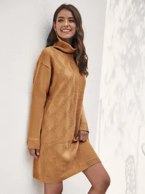 Argyle Knit Turtleneck Jumper Dress