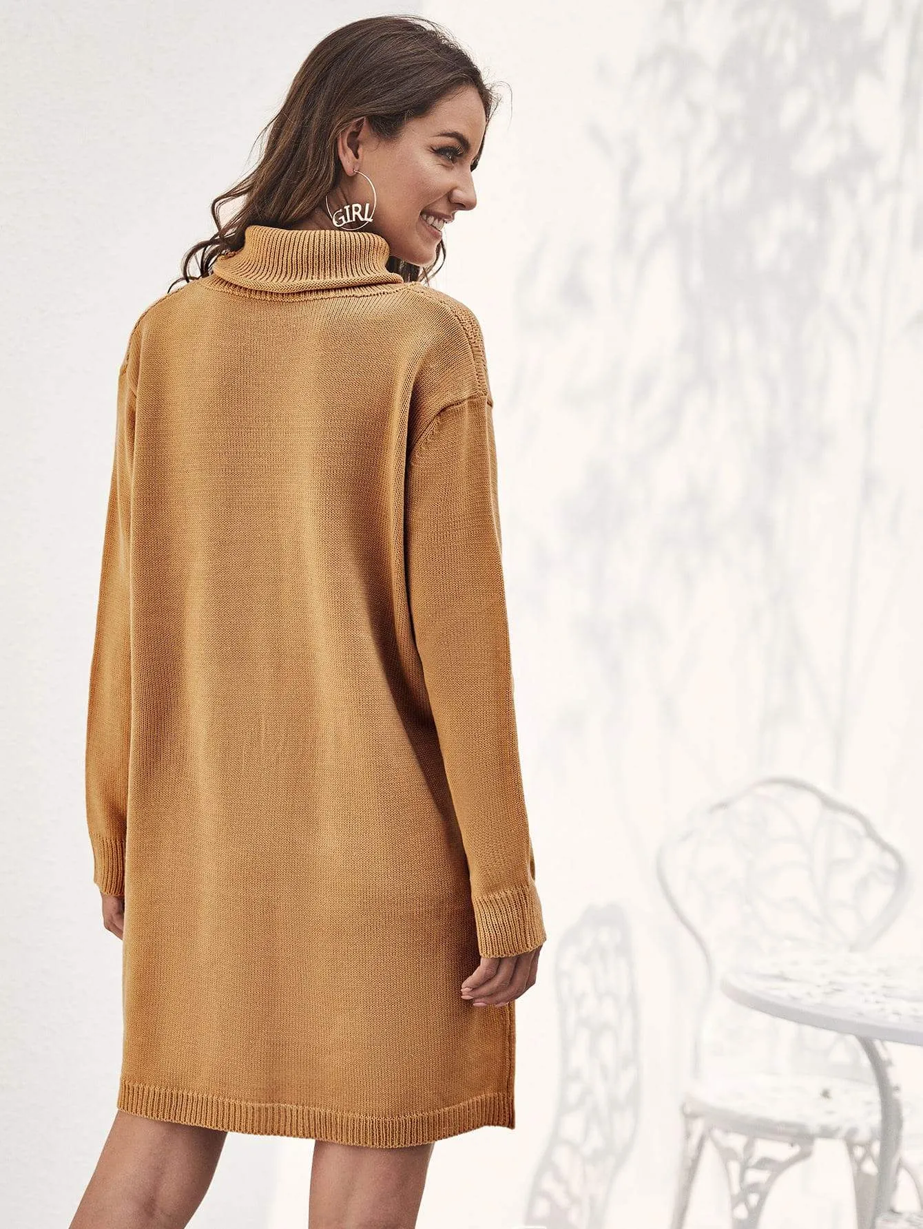 Argyle Knit Turtleneck Jumper Dress