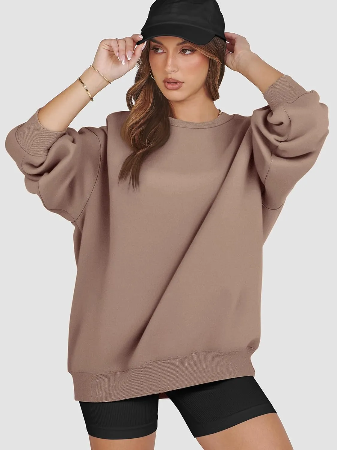 ATHMILE Oversized Sweatshirt for Women Crewneck Fleece Long Sleeve Pullover Hoodies Tops Fall Fashion Outfits Clothes 2025