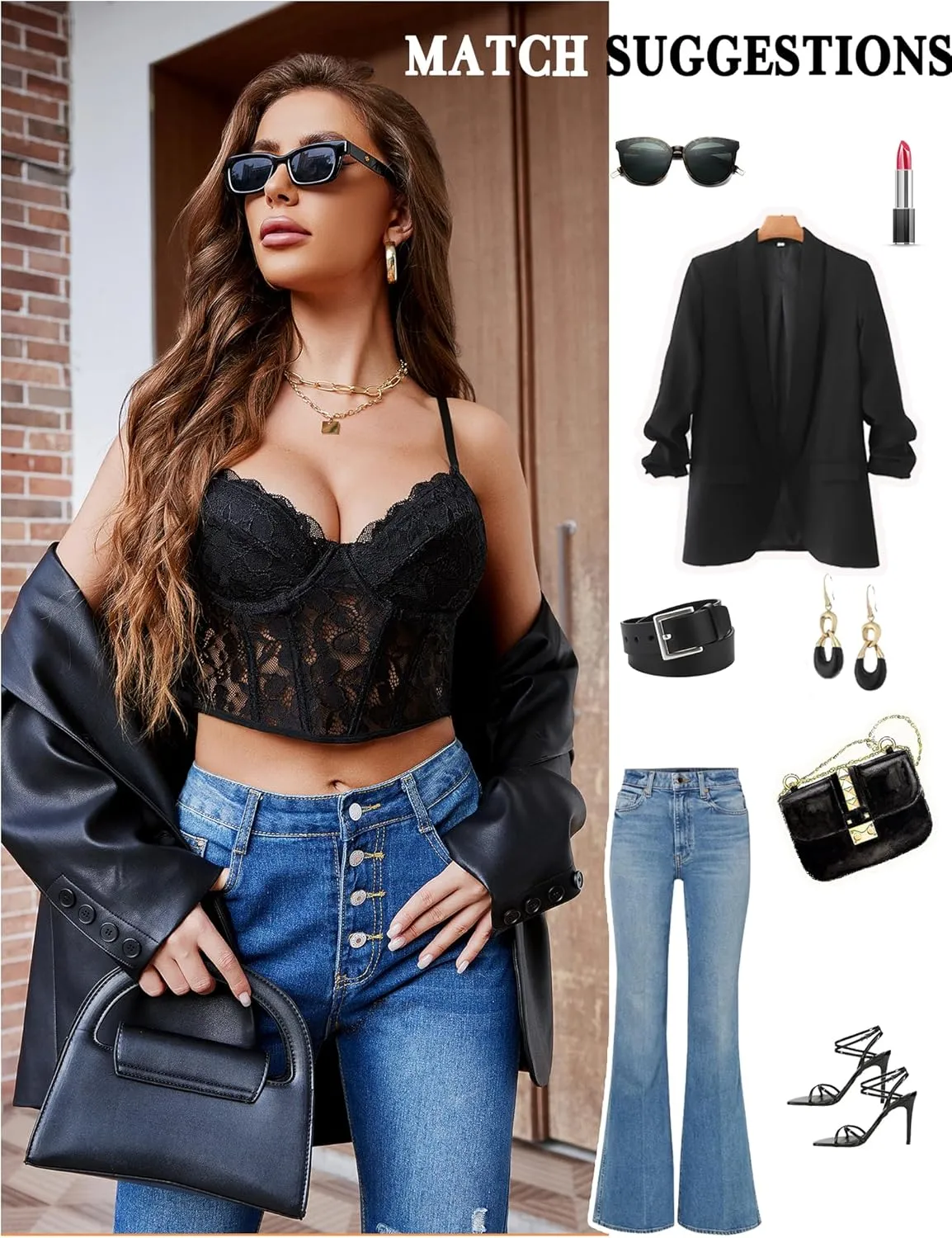Avidlove Lace Bralette for Women V Neck Bustier Corset Tops with Underwired Racerback Adjustable Strap Crop Top