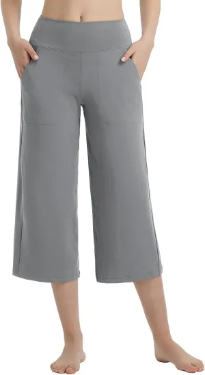 baleaf Women's Capri Pants Wide Leg Yoga Dress Capris High Waist Cropped Pants with Pockets Loose Lounge Travel Summer