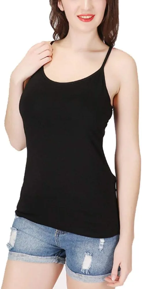 Basic Padded Camisole with Adjustable Spaghetti Strap Plus Size Undershirt Women's Tunic Cami Top, 2XL Black