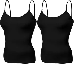 Basic Padded Camisole with Adjustable Spaghetti Strap Plus Size Undershirt Women's Tunic Cami Top, 2XL Black