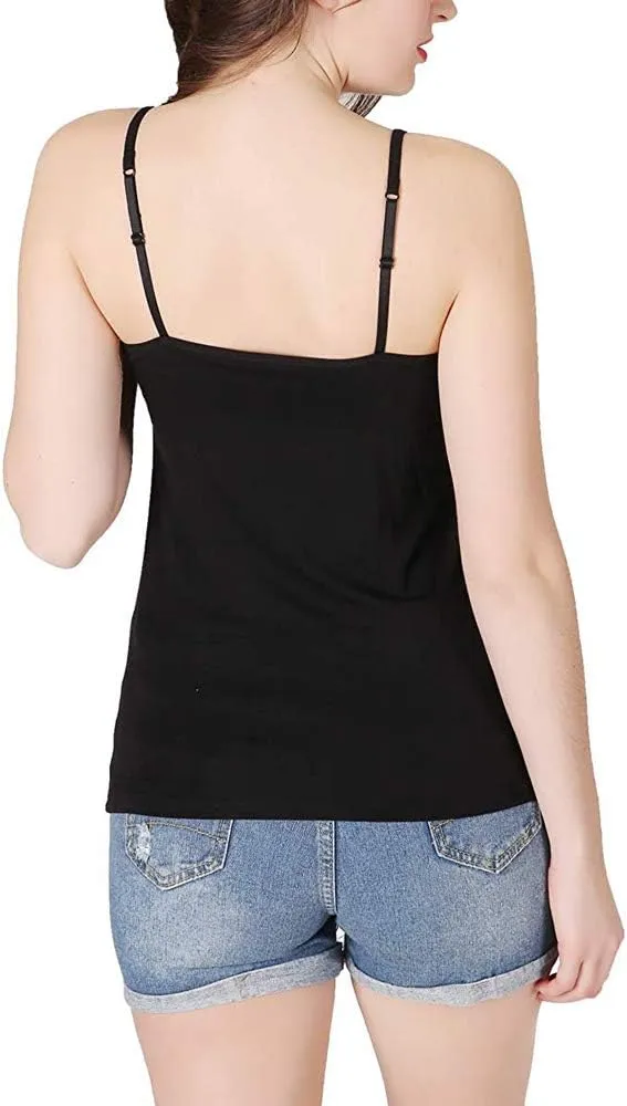 Basic Padded Camisole with Adjustable Spaghetti Strap Plus Size Undershirt Women's Tunic Cami Top, 2XL Black