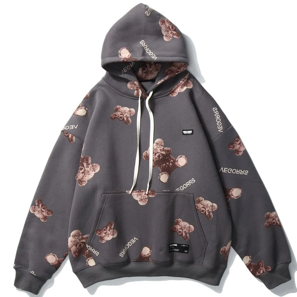 Bear Graphic Print Fleece Hoodies