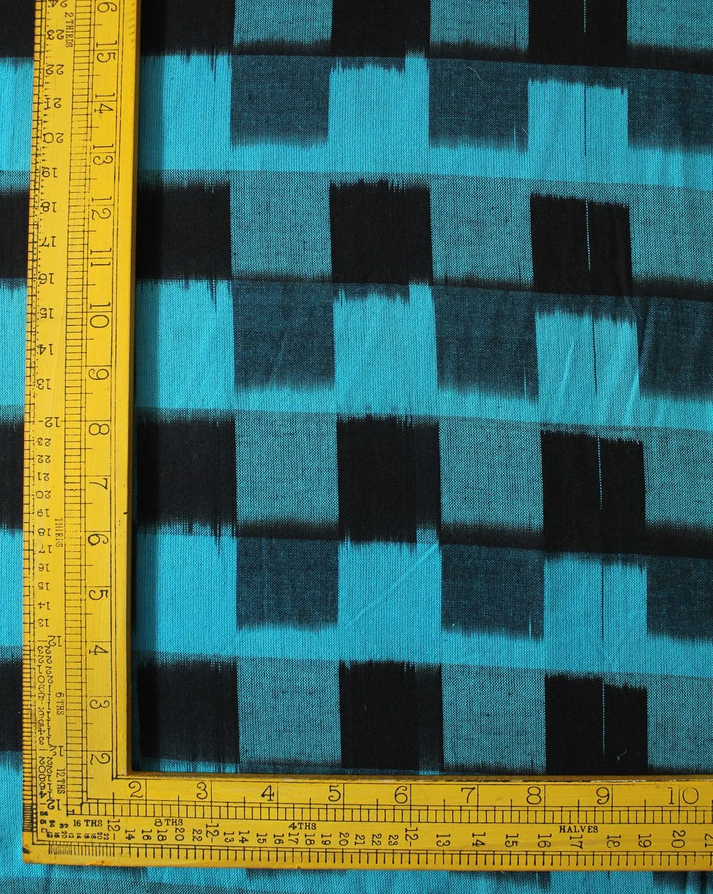 Black And Blue Check Cotton Ikat Fabric
