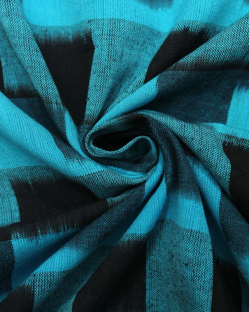 Black And Blue Check Cotton Ikat Fabric
