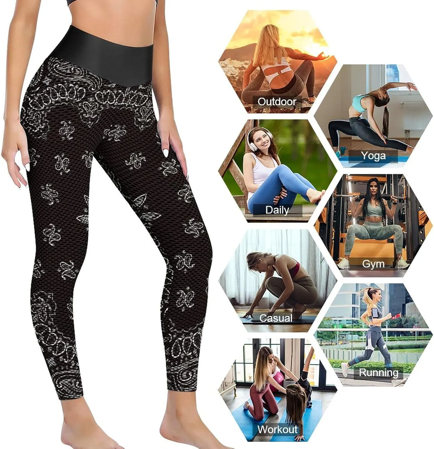 Black Paisley Bandana High Waist Yoga Pants Tummy Control Workout Leggings for Women