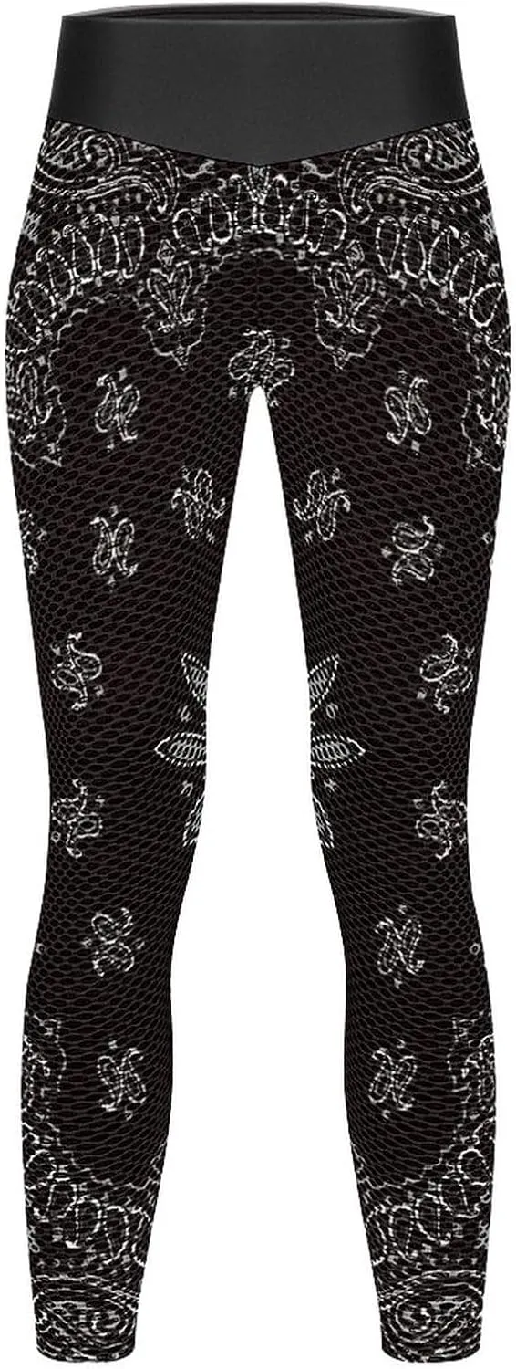 Black Paisley Bandana High Waist Yoga Pants Tummy Control Workout Leggings for Women