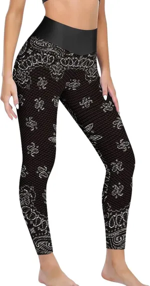 Black Paisley Bandana High Waist Yoga Pants Tummy Control Workout Leggings for Women