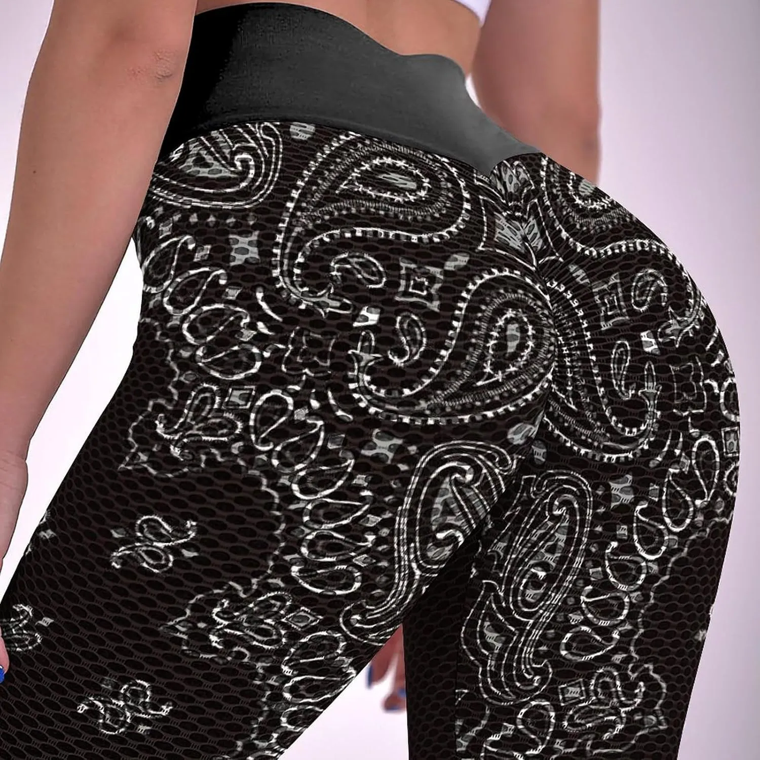 Black Paisley Bandana High Waist Yoga Pants Tummy Control Workout Leggings for Women