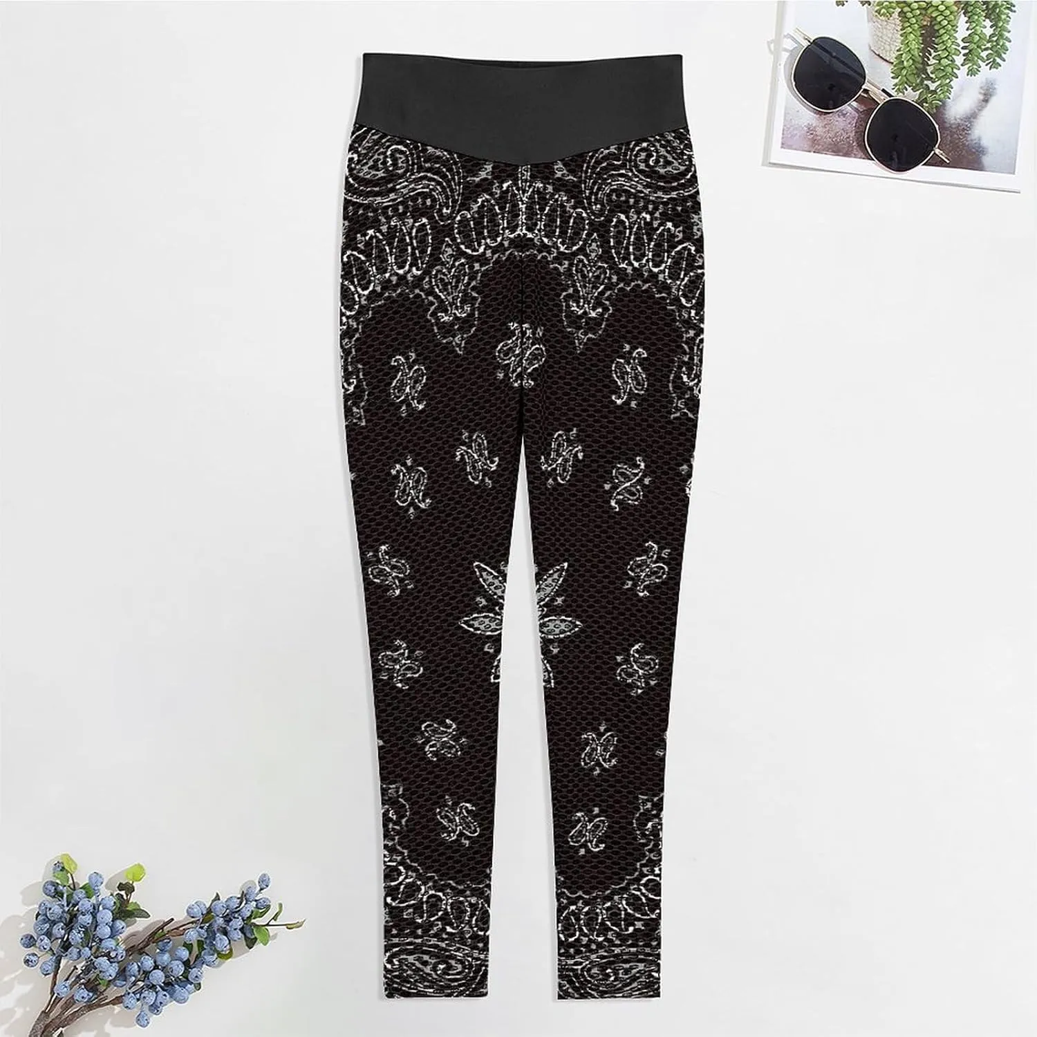 Black Paisley Bandana High Waist Yoga Pants Tummy Control Workout Leggings for Women