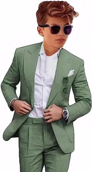 Boys Linen Suit for Summer Beach Wedding 2 PC Boys Formal Suits Peak Lapel Blazer Pants Vest Kids Wedding Suit