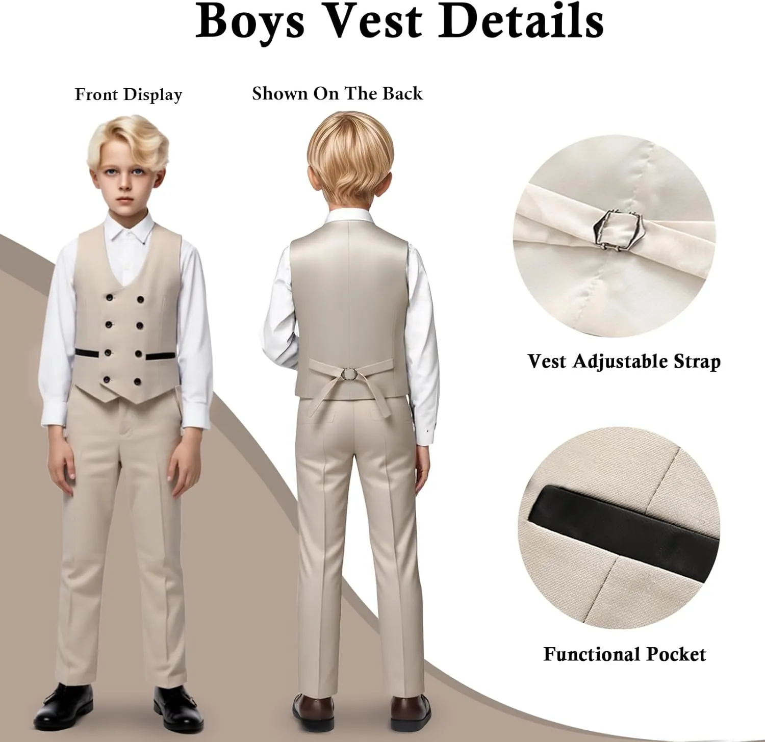 Boys Slim Fit Suits Formal Tuxedo 4 Piece Kids Dresswear Outfits with Vest Pants Jacket Bowtie Sets for Weddding