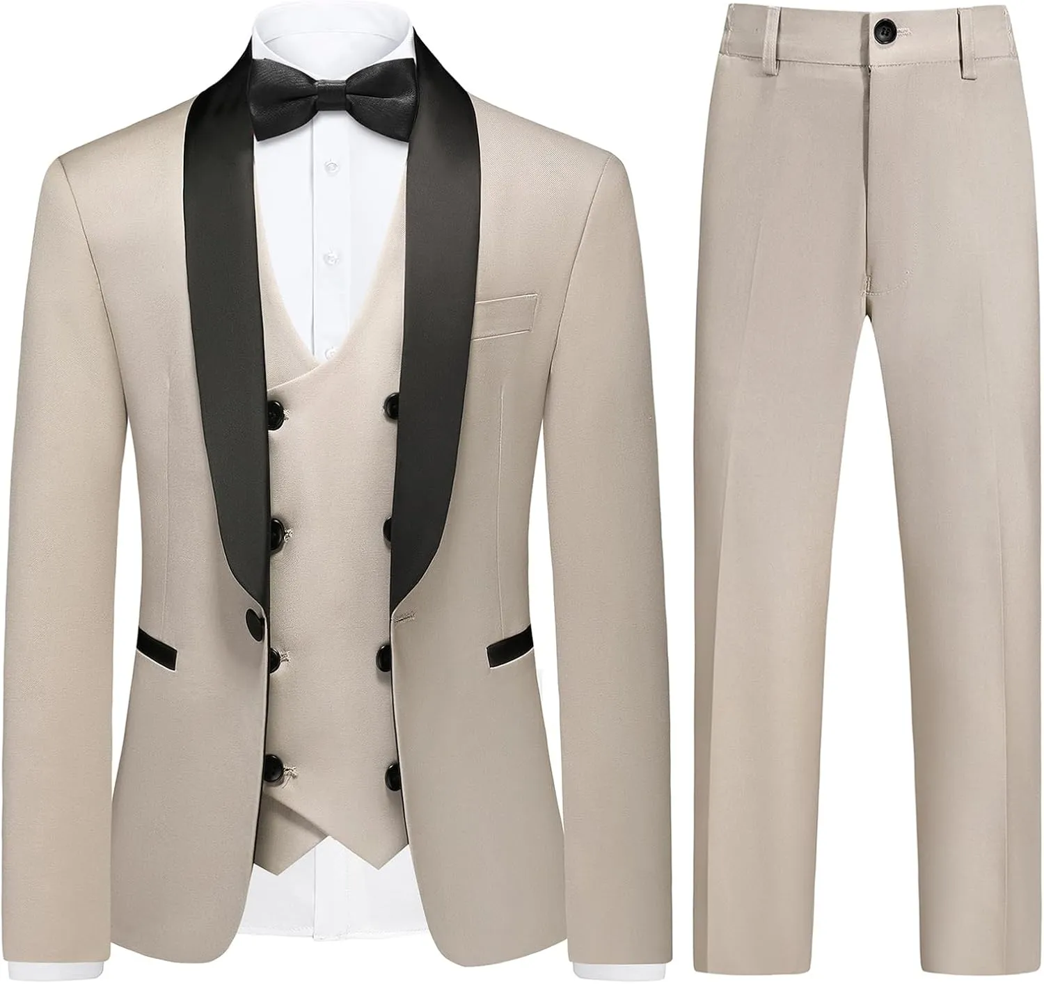 Boys Slim Fit Suits Formal Tuxedo 4 Piece Kids Dresswear Outfits with Vest Pants Jacket Bowtie Sets for Weddding