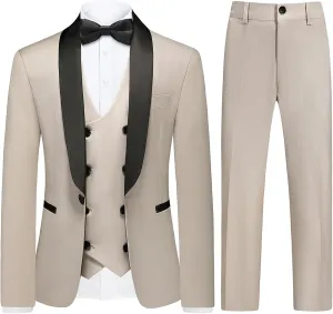 Boys Slim Fit Suits Formal Tuxedo 4 Piece Kids Dresswear Outfits with Vest Pants Jacket Bowtie Sets for Weddding