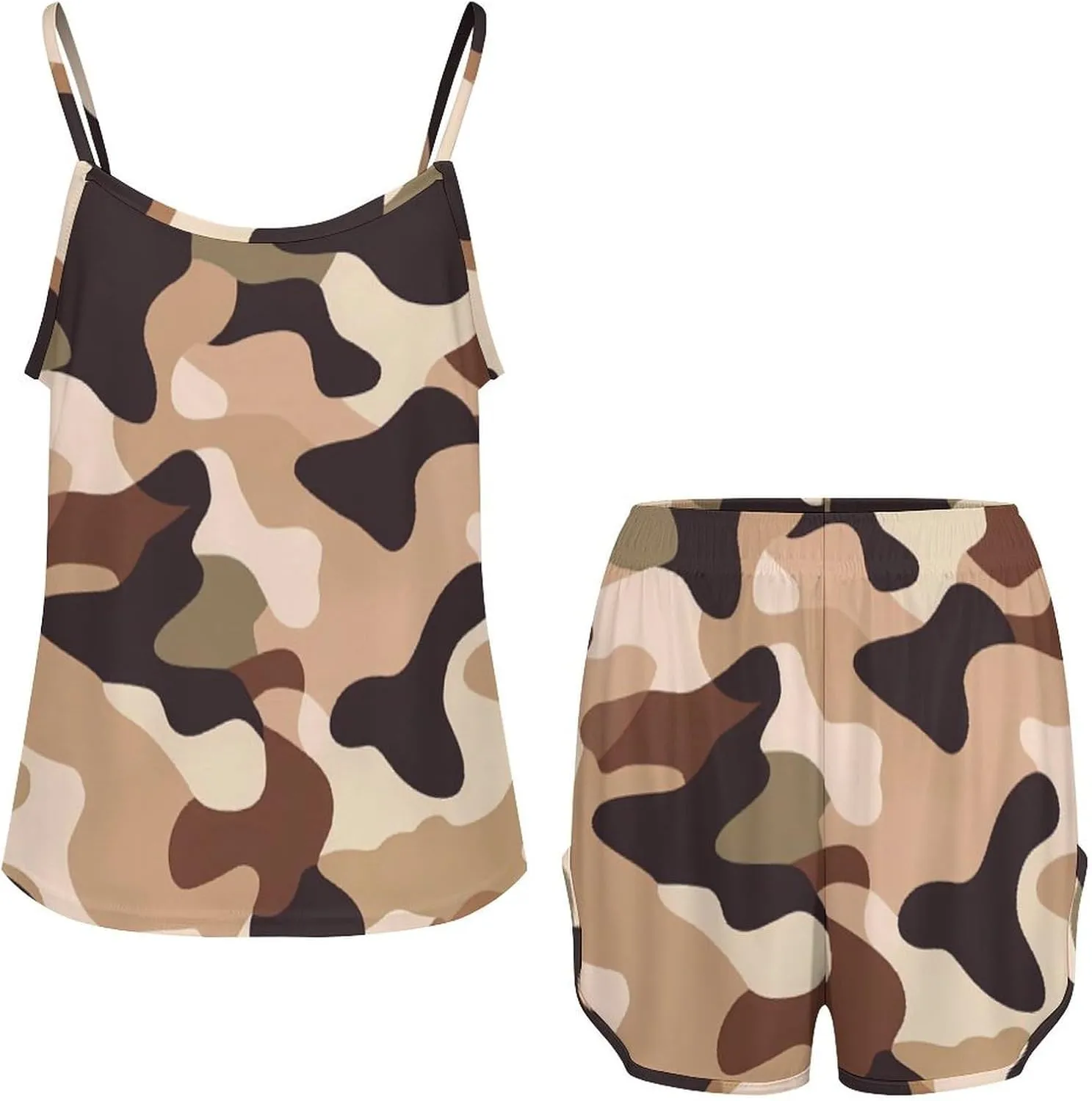 Brown Camouflage Pajamas for Women Set Tank Top Pjs And Shorts Sleepwear Loungewear Sets