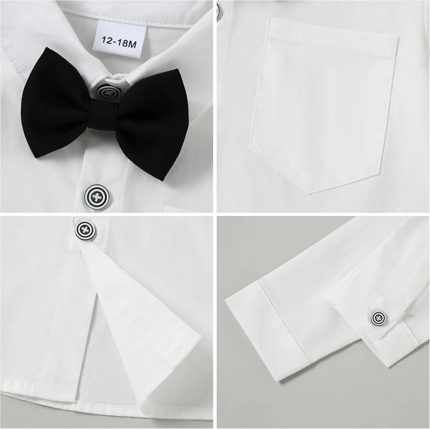 CARETOO Toddler Baby Boy Clothes Suit 5Pcs Gentleman Wedding Outfit Dress Shirt Vest Bow Tie Suspender Pant Formal Set 12M-5T