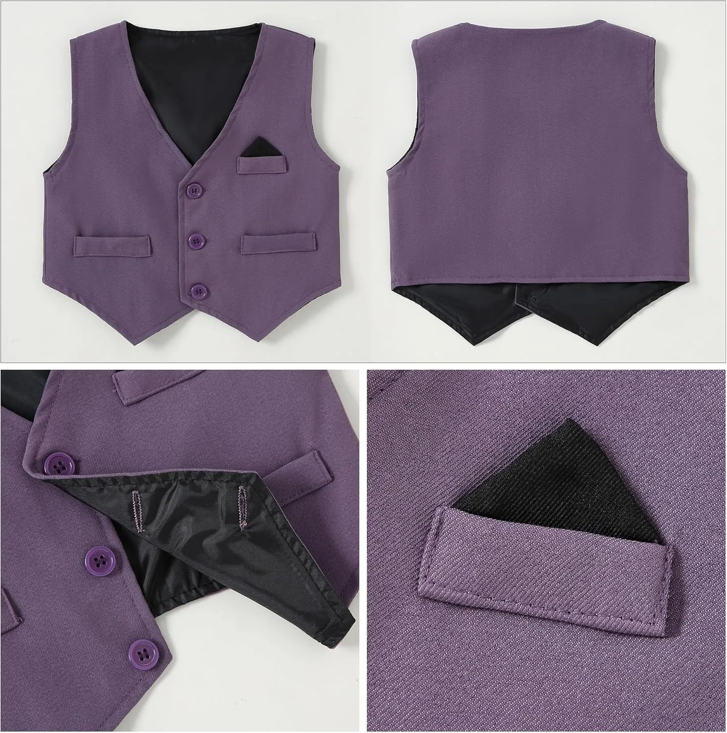 CARETOO Toddler Baby Boy Clothes Suit 5Pcs Gentleman Wedding Outfit Dress Shirt Vest Bow Tie Suspender Pant Formal Set 12M-5T
