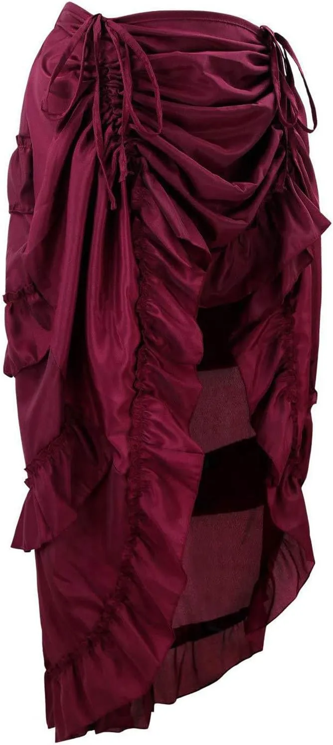 Charella Gothic Skirt for Women - Layered Ruched Hem Medieval Goth Steampunk Skirt for Halloween Masquerade Party Dress