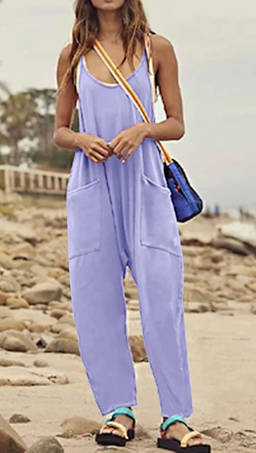 CHARTOU Women Baggy Sleeveless Slip Jumpsuit Loose Long Romper Harem Pants Overalls Dungaree Outfit Pocket
