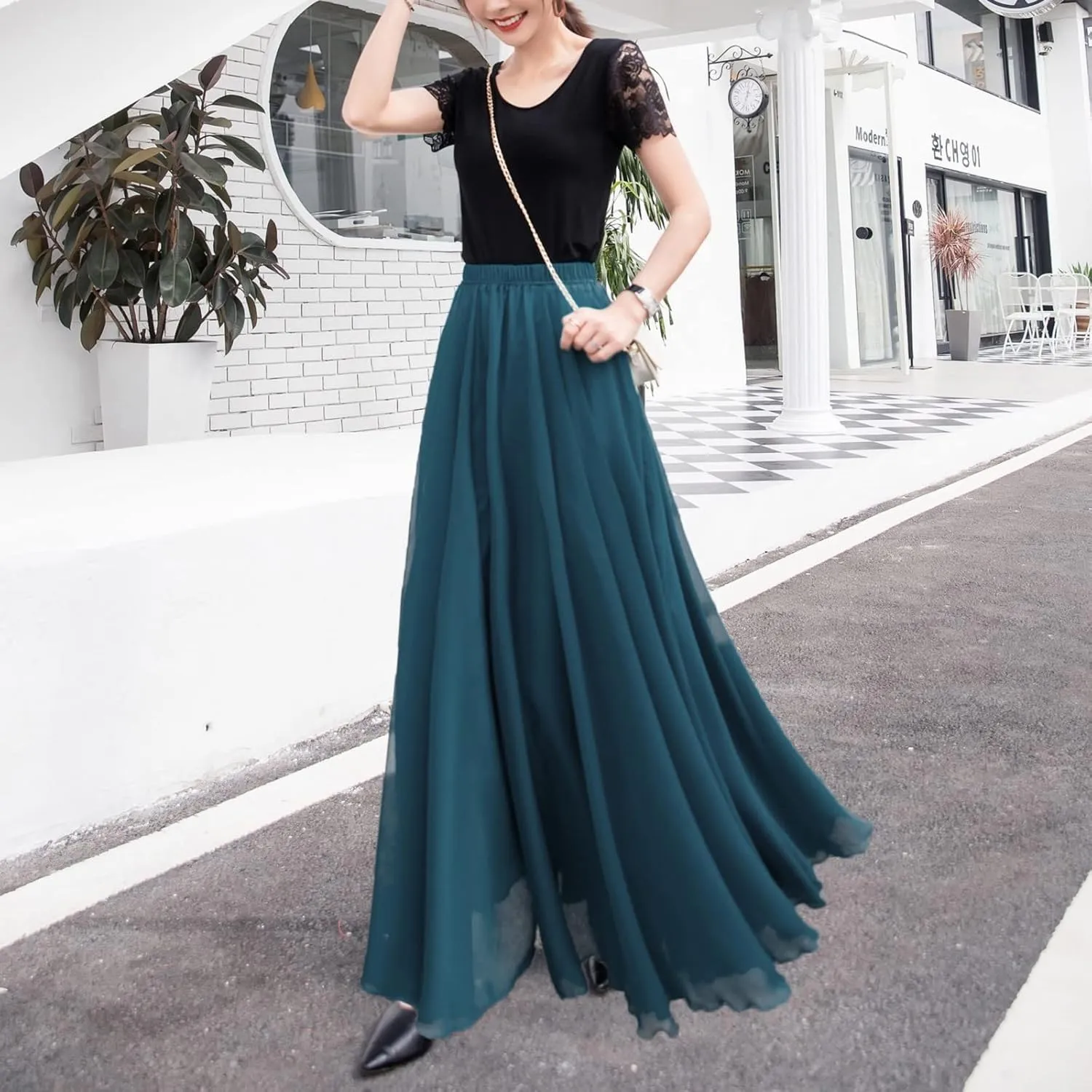 Chiffon Maxi Skirt for Women Summer Flowy Long Skirts Floor Length High Waisted Pleated Skirt Vintage Tea Party Dresses 2025