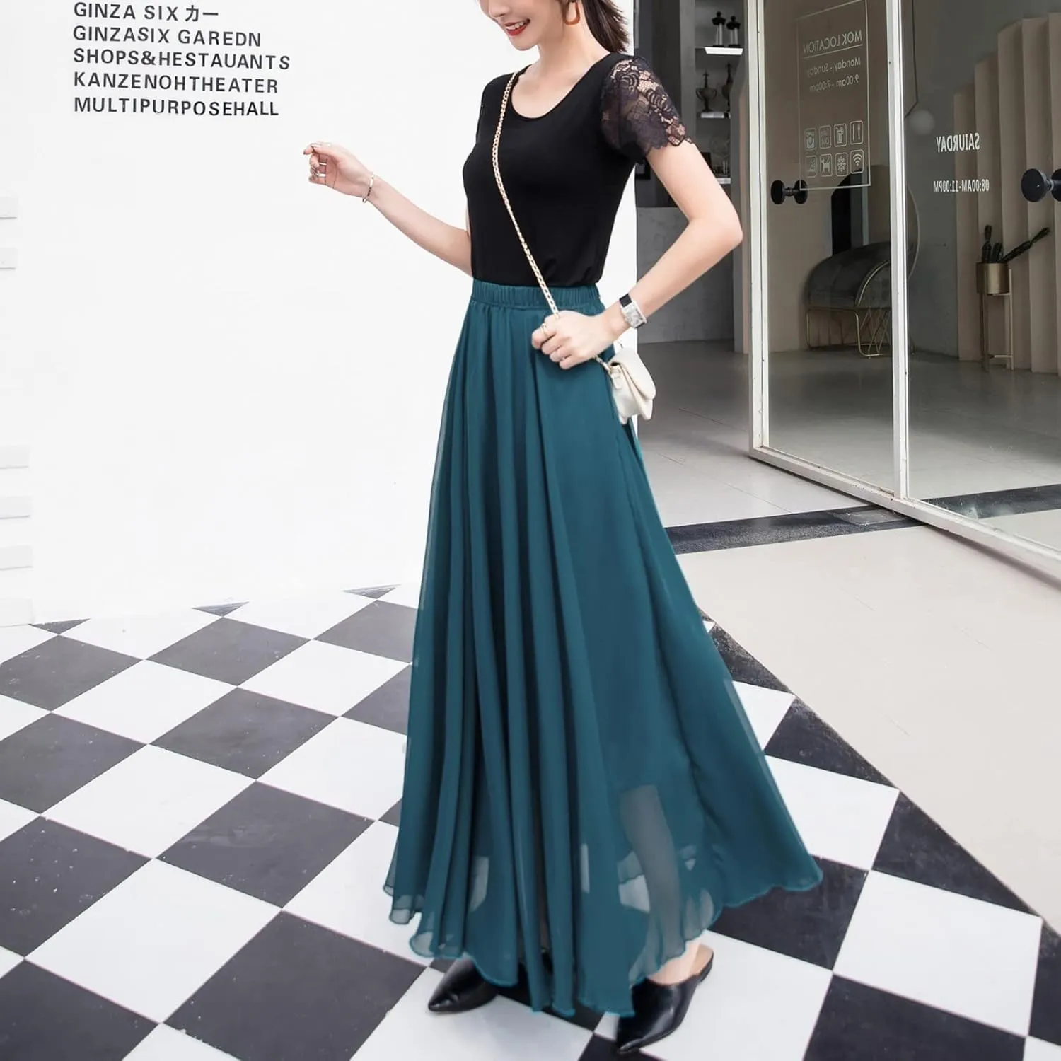 Chiffon Maxi Skirt for Women Summer Flowy Long Skirts Floor Length High Waisted Pleated Skirt Vintage Tea Party Dresses 2025