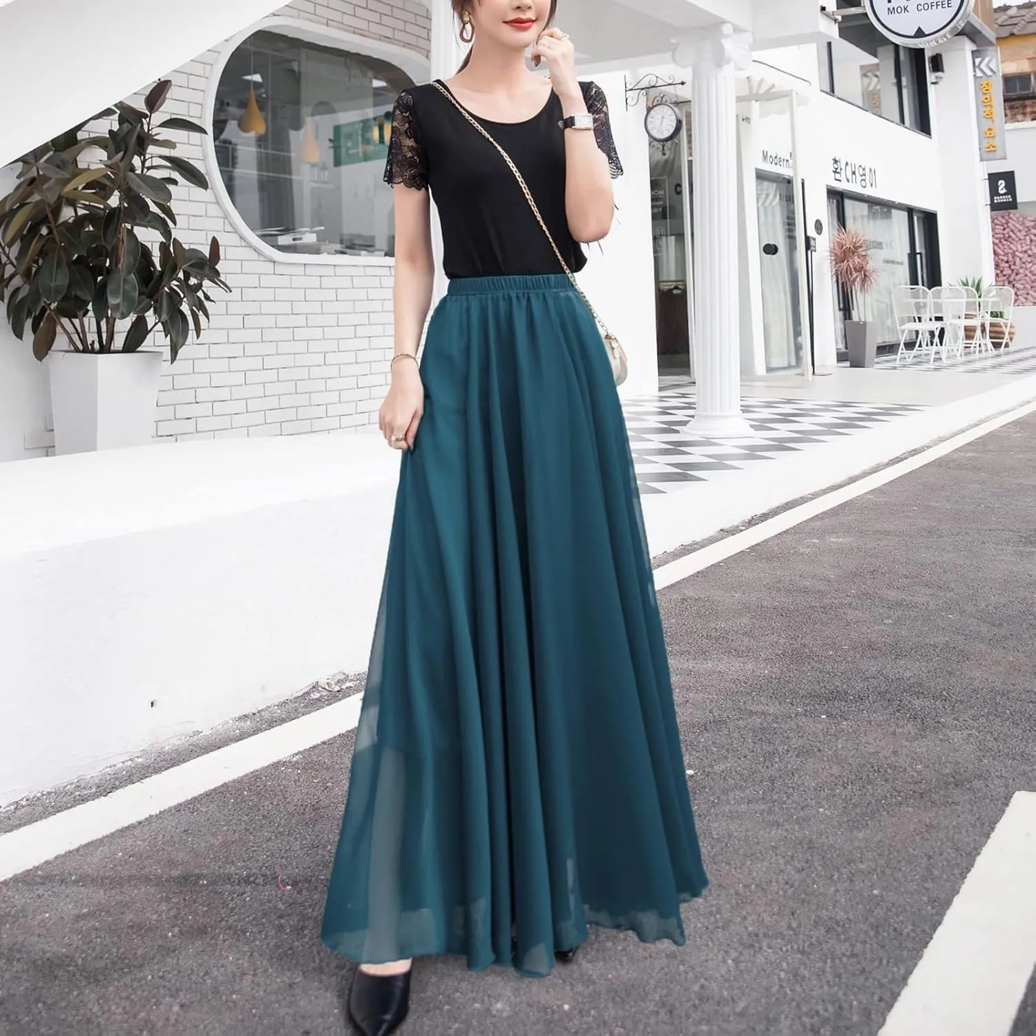 Chiffon Maxi Skirt for Women Summer Flowy Long Skirts Floor Length High Waisted Pleated Skirt Vintage Tea Party Dresses 2025