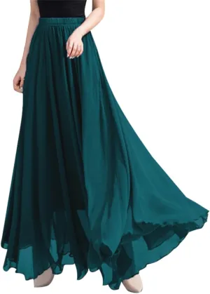 Chiffon Maxi Skirt for Women Summer Flowy Long Skirts Floor Length High Waisted Pleated Skirt Vintage Tea Party Dresses 2025