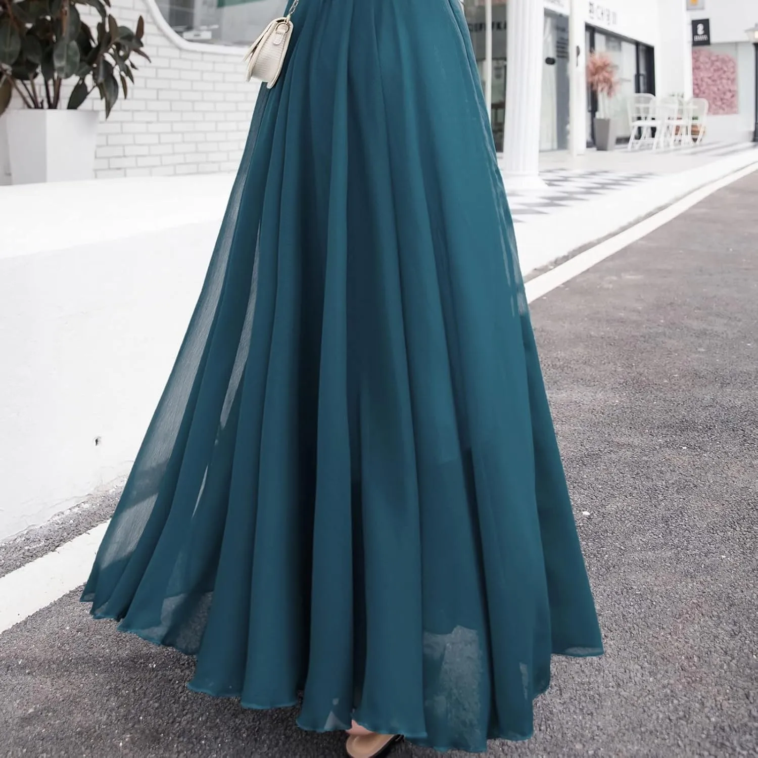 Chiffon Maxi Skirt for Women Summer Flowy Long Skirts Floor Length High Waisted Pleated Skirt Vintage Tea Party Dresses 2025