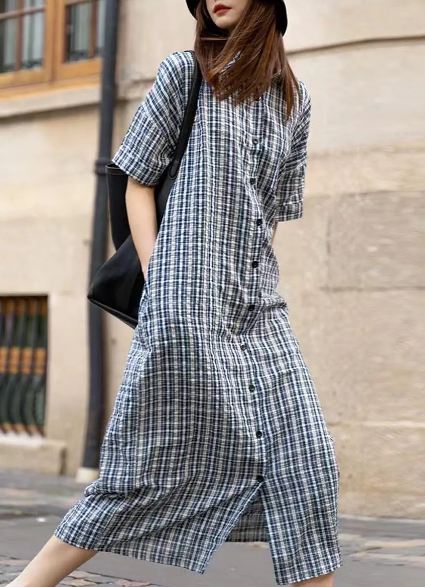 chouyatou Women's Summer Casual Short Sleeve Plaid Shirt Dress Button Down Gingham Midi Long Shift Dress