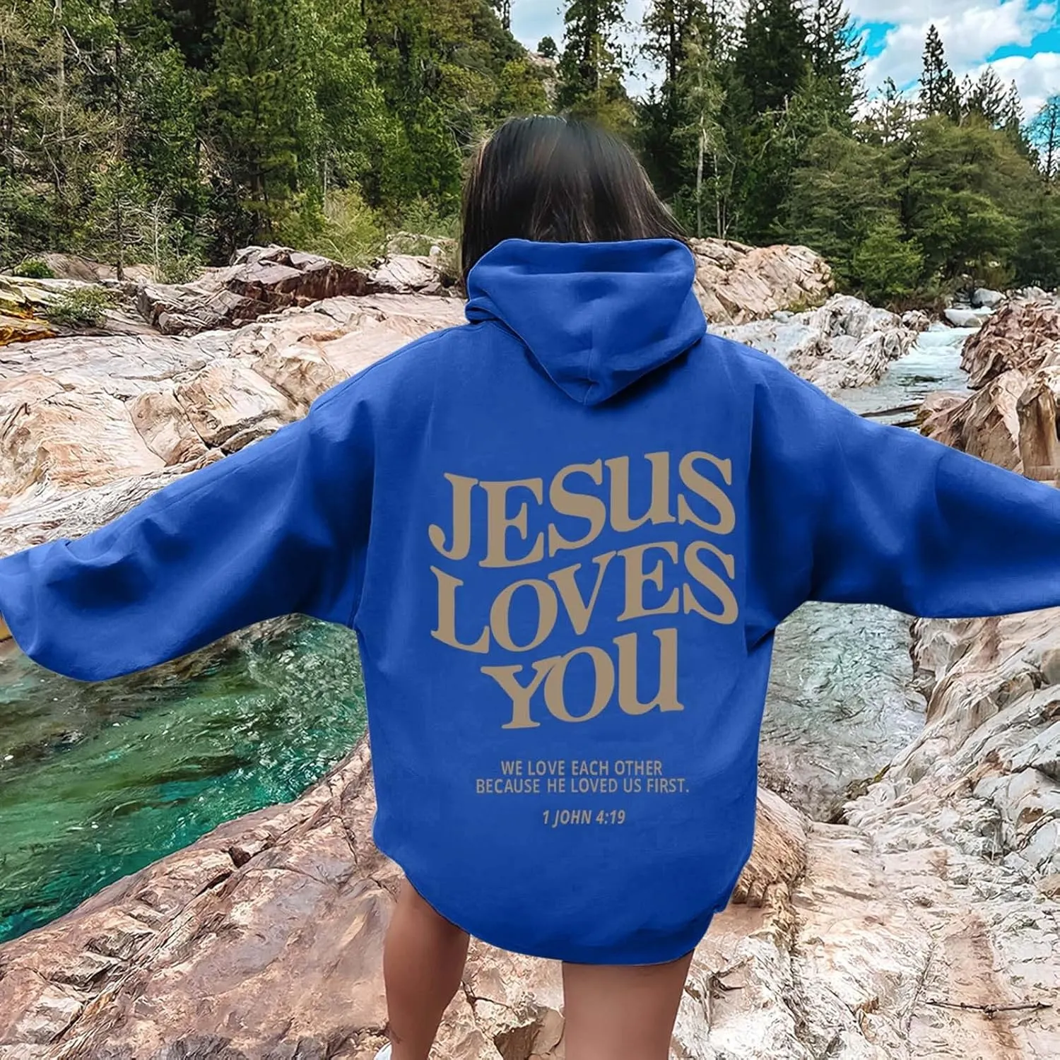 Christian Hoodies Women Men Jesus Loves You Letter Graphic Sweatshirt Casual Long Sleeve Oversized Y2k Pullover Tops