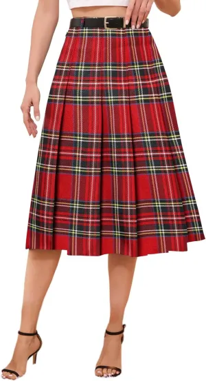 Cromoncent Girls Womens High Waist Pleated Long Skirt with Pockets