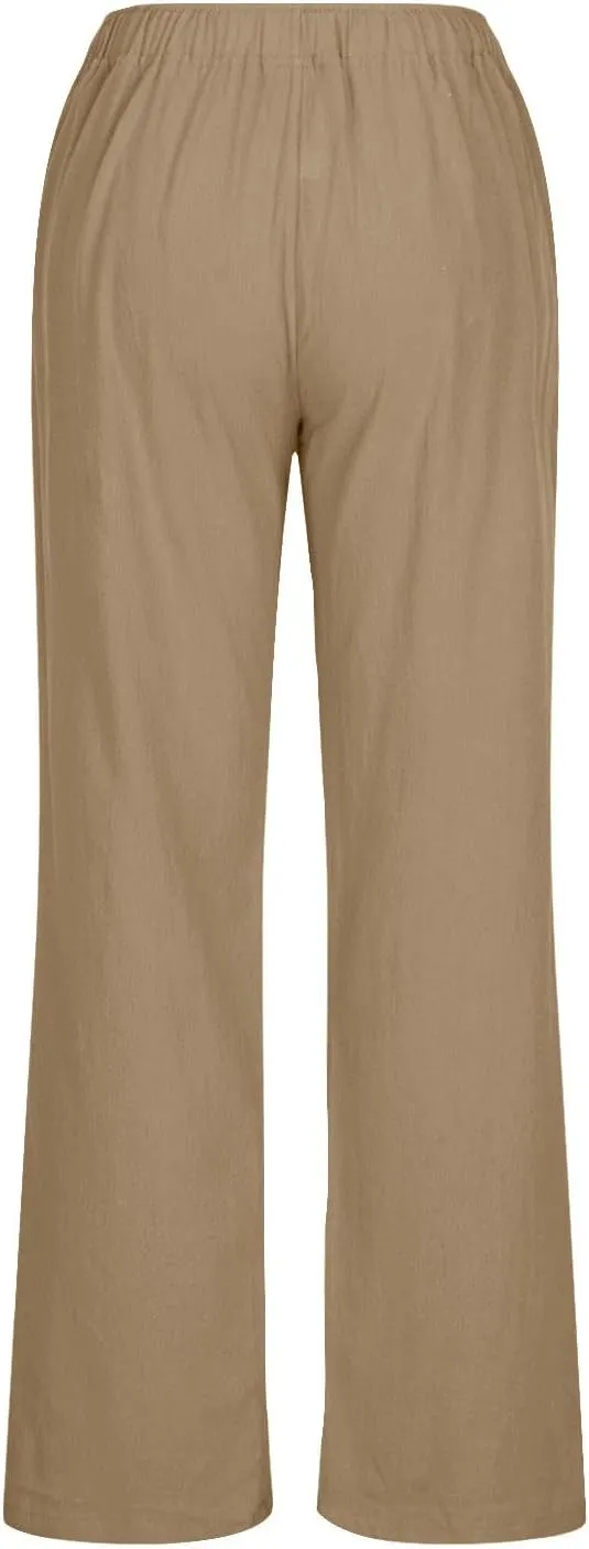 DASAYO Womens Linen Palazzo Pants Summer Casual Boho Wide Leg Drawstring High Waist Loose Fit Beach Trousers with Pockets