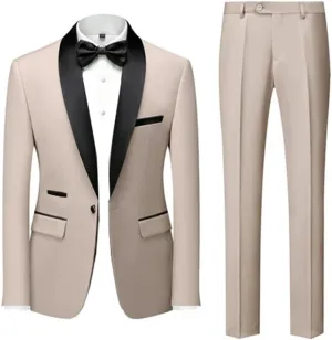 Dninmim Men's Two-Piece Suit (Jacket Pants) Business Wedding White Slim Fit Costume
