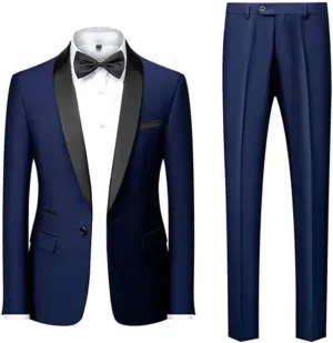 Dninmim Men's Two-Piece Suit (Jacket Pants) Business Wedding White Slim Fit Costume
